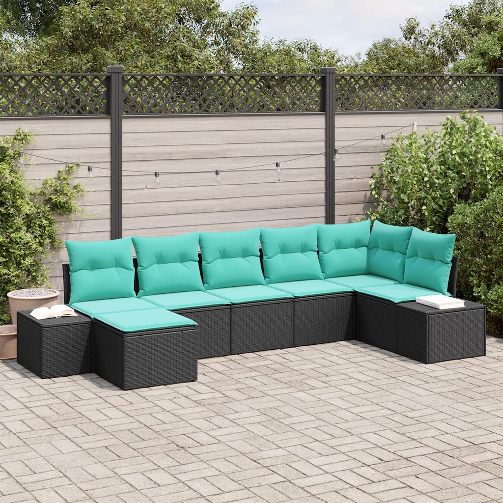 vidaXL 8 Garden Sofa Set with Cushions Black Poly Rattan - 125.6 x 60.6 x 27.2