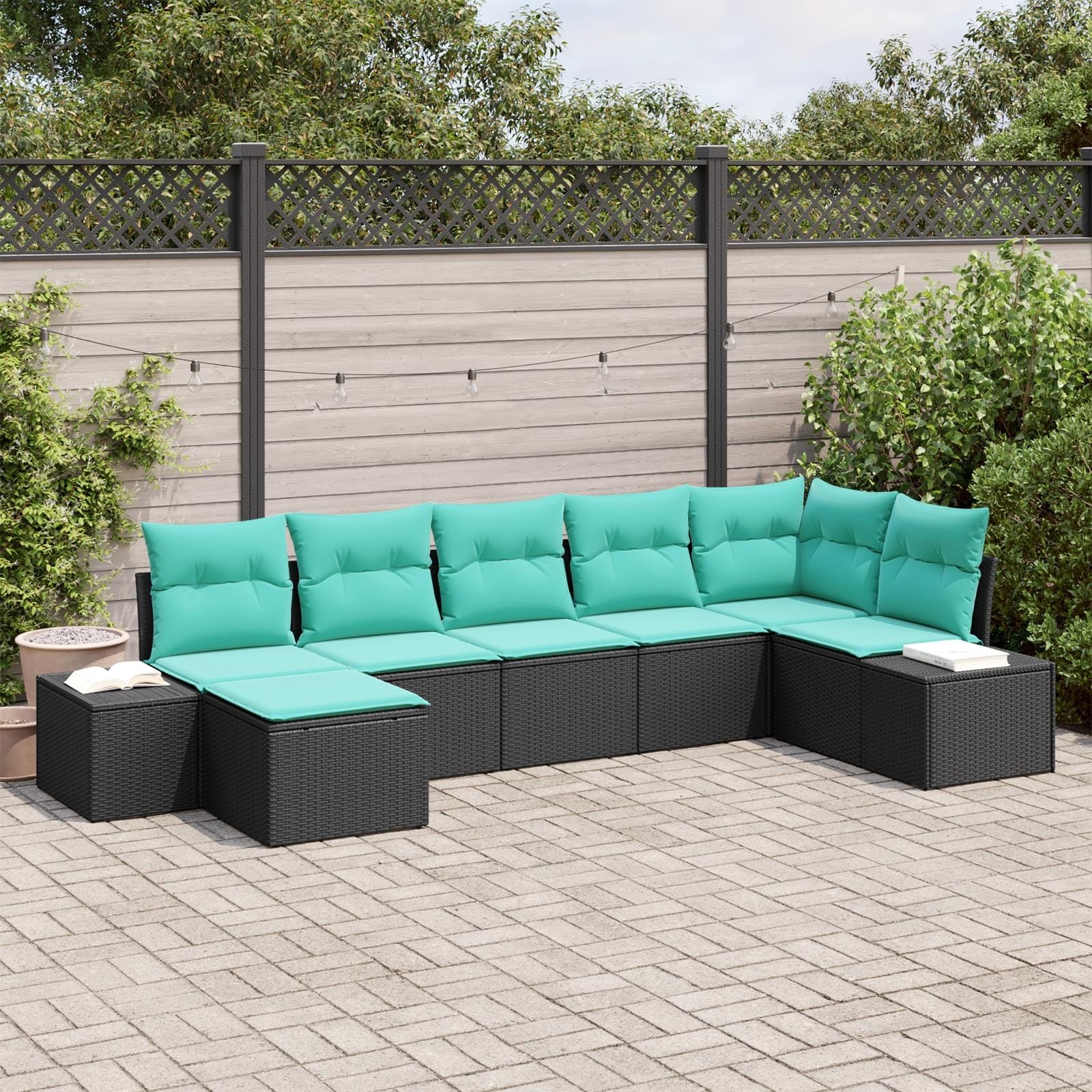 vidaXL 8 Piece Garden Sofa Set with Cushions Black Poly Rattan - 61 x 126 x 27 in