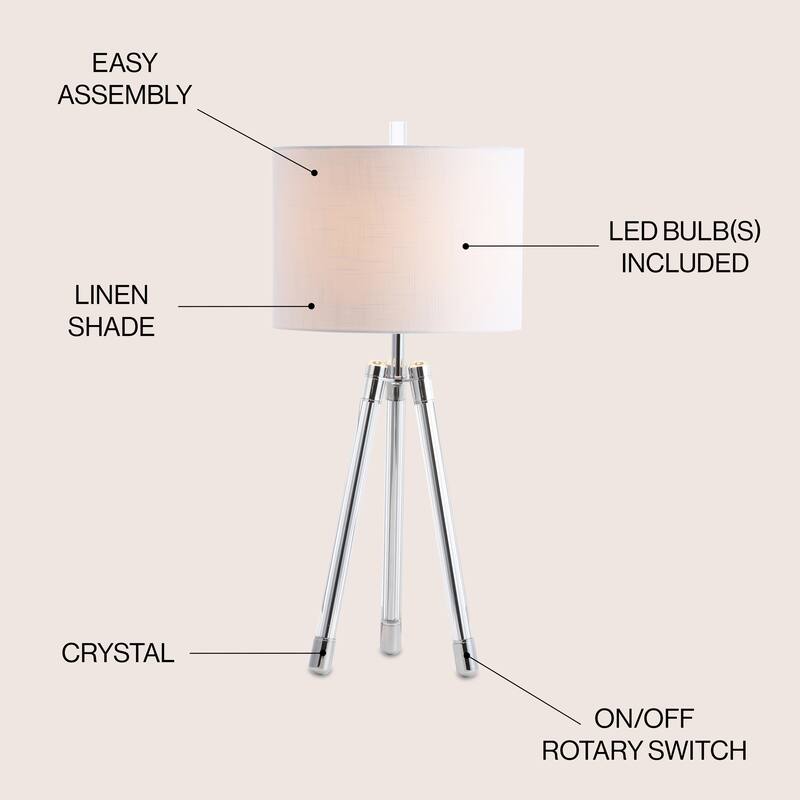 Wyman 30.5" Surveyor's Tripod Crystal/Metal LED Table Lamp, Chrome/Clear by JONATHAN Y