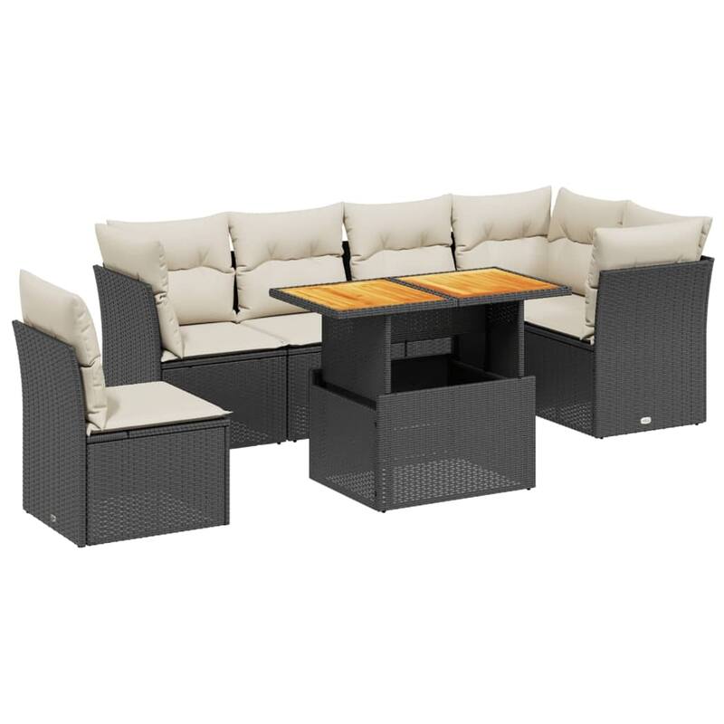 vidaXL Patio Sofa Set with Cushions Outdoor Table and Sofas 7 Piece Poly Rattan - 21.7 x 39.4 x 28.7
