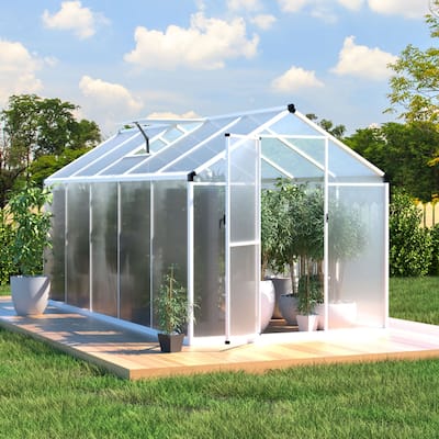 VEIKOUS Aluminum Walk-In Garden Greenhouse Kit with Adjustable Roof Vent and Lockable Door White - 6'×10'