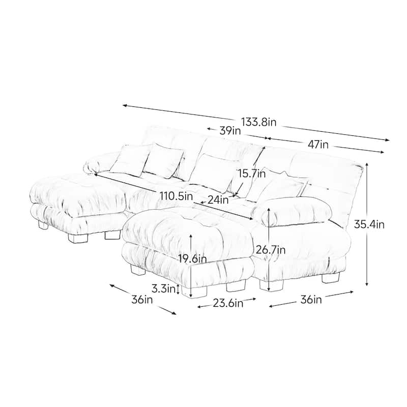 Modular U-shaped Deep Seat Sectional Sofa Couch with 2 Ottomans and Pillows