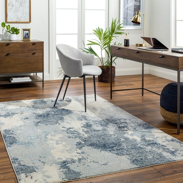 slide 2 of 7, Livabliss Amore Ink Spill Abstract Area Rug Blue/Ivory - 2' 4" x 3' 9"