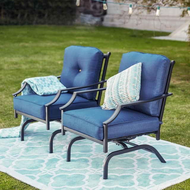 Patio Festival Outdoor Metal Rocking-Motion Chairs (2-Pack) with Cushions