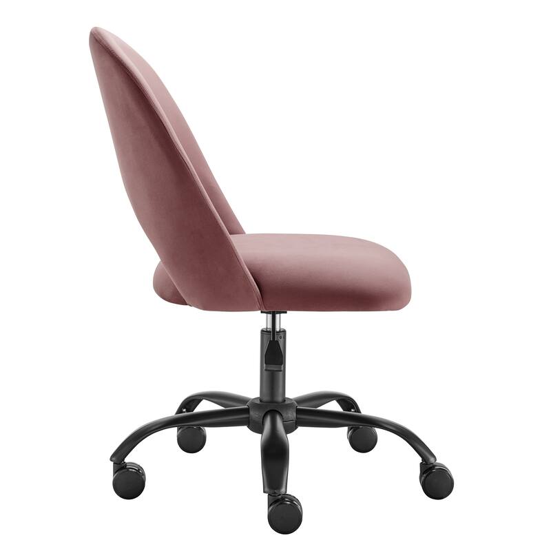 Rose and Black Steel and Velvet Adjustable Swivel Rolling Conference Office Chair - 20.08' X '37.6' X '23.82