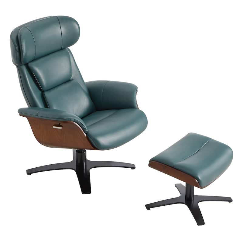 Spruce & Spring Leon Swivel Recliner Chair with Ottoman Set and Adjustable Headrest