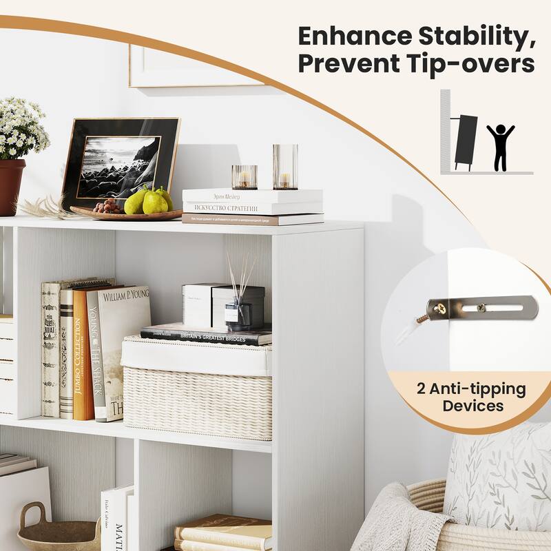 Gymax 2PCS 4 Cubby Open Bookcase 3-Tier Freestanding Bookshelf w/