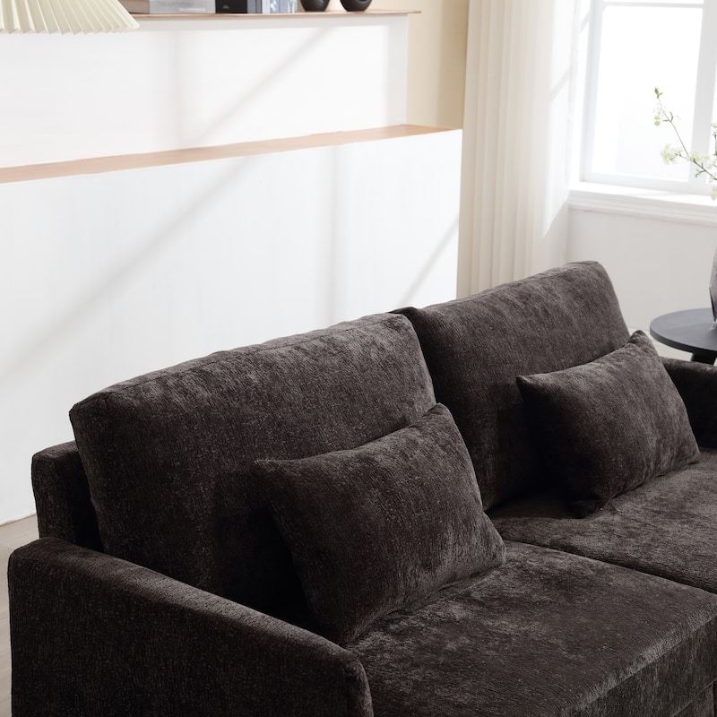 2-Seat Chenille Loveseat Sofa, Black, for Living Room and Bedroom
