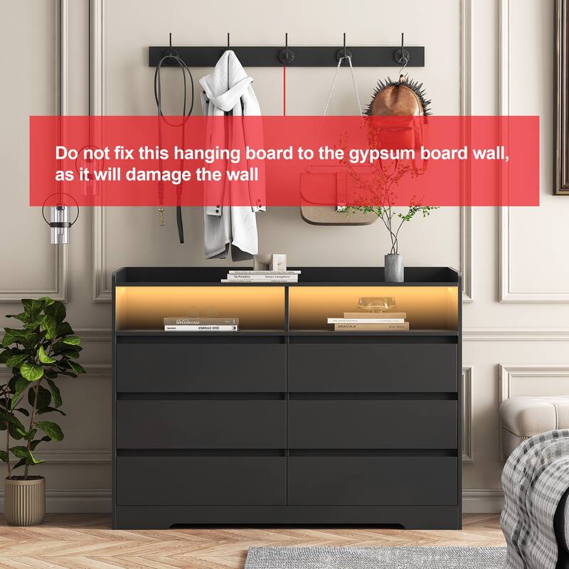 6-Drawer Double Dresser with LED Lights Chest of Drawers