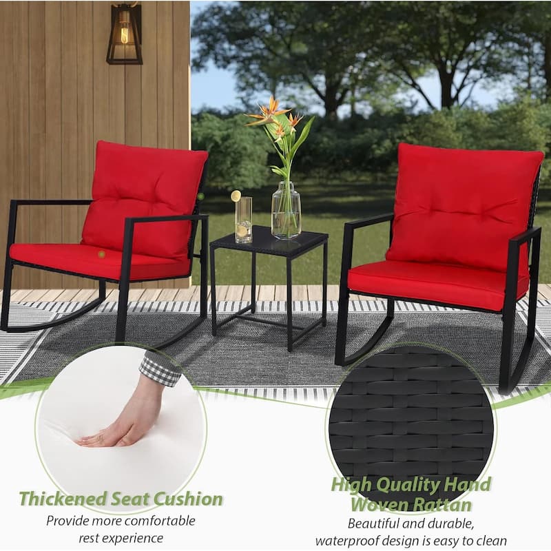 SUNCROWN 3-Piece Black Metal Outdoor Patio Rocking Bistro Set