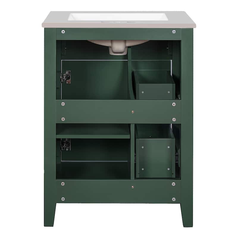 24" Modern Bathroom Vanity with Ceramic Basin Bathroom Storage Cabinet with 2 Drawers