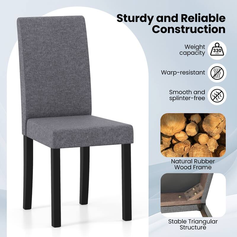 Set of 2 Modern Rubber Wood Dining Chairs with Faux Linen Upholstery and Cushioned Seats - 17" x 22" x 35.5" (L x W x H)