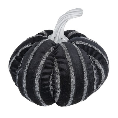 7x7x7" Fabric Black Stripe Pumpkin Decor, for Holiday Halloween Decoration