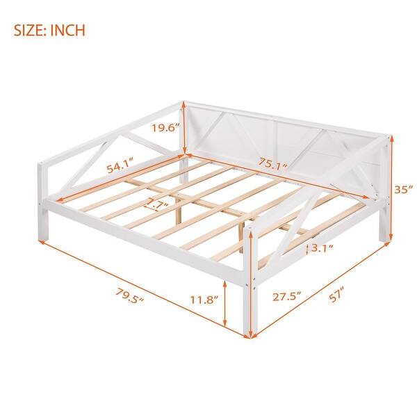 dimension image slide 1 of 2, Full Size All-in-One Daybed w/ Wood Slat Support Platform Bed Frame