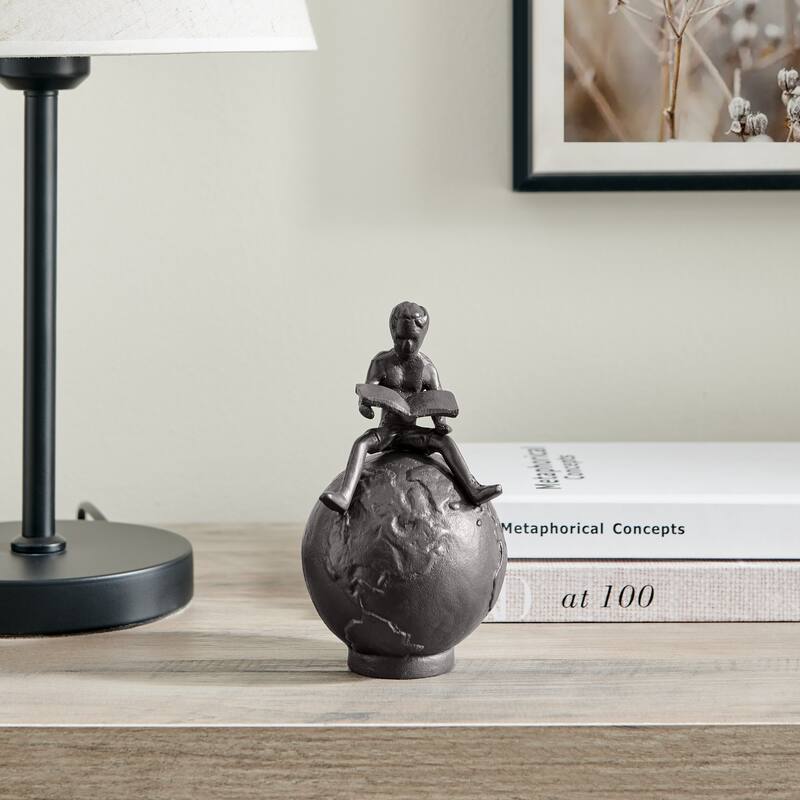 Reading Boy on Globe Figurine - 5.75" - Brown