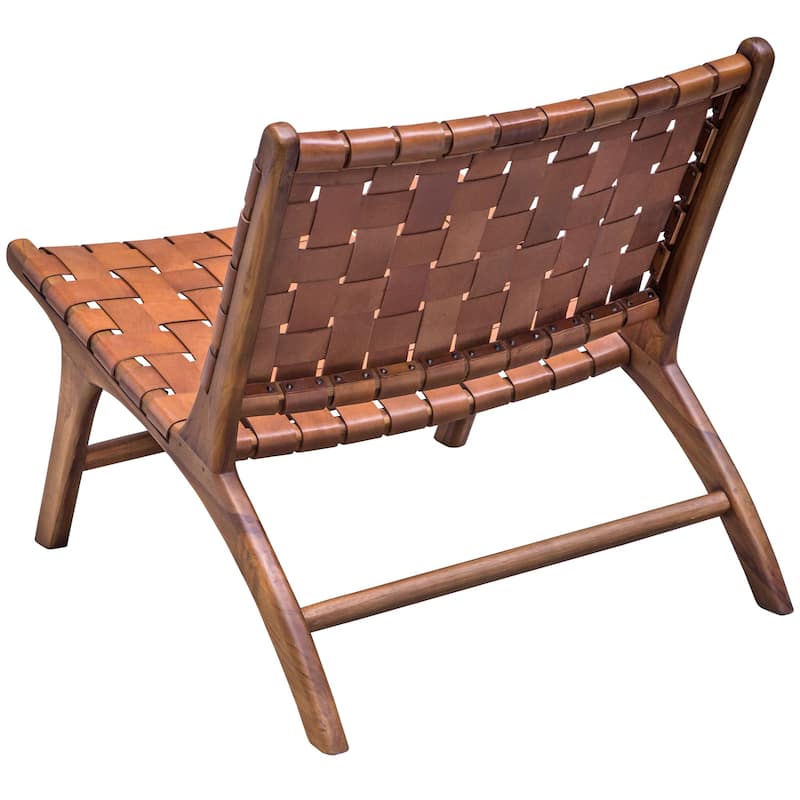 Woven Wooden Framed Leather Accent Chair - 30" - Brown