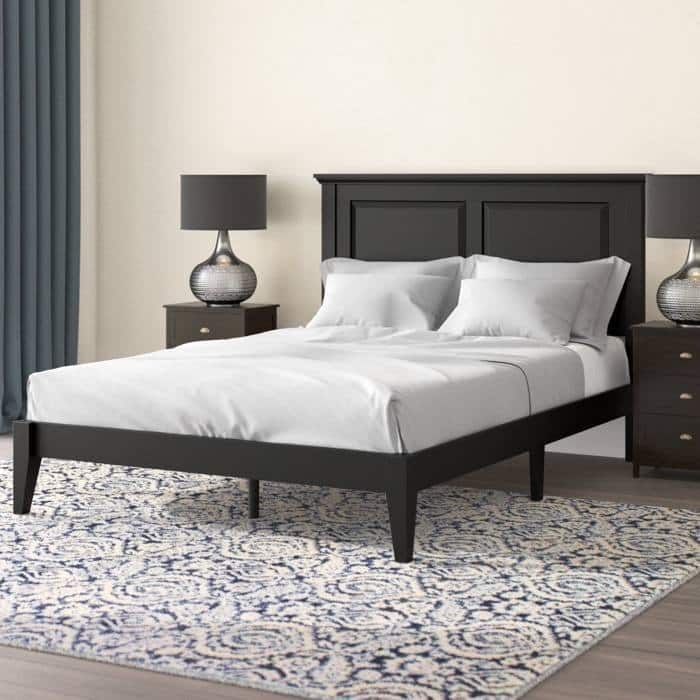 Solid Oak Platform Bed with Tapered Legs and Headboard - Black - Full