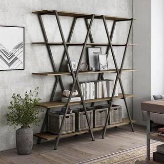 Leighton Industrial Oak and Gun Metal 5-Shelf Bookcase by Furniture of America