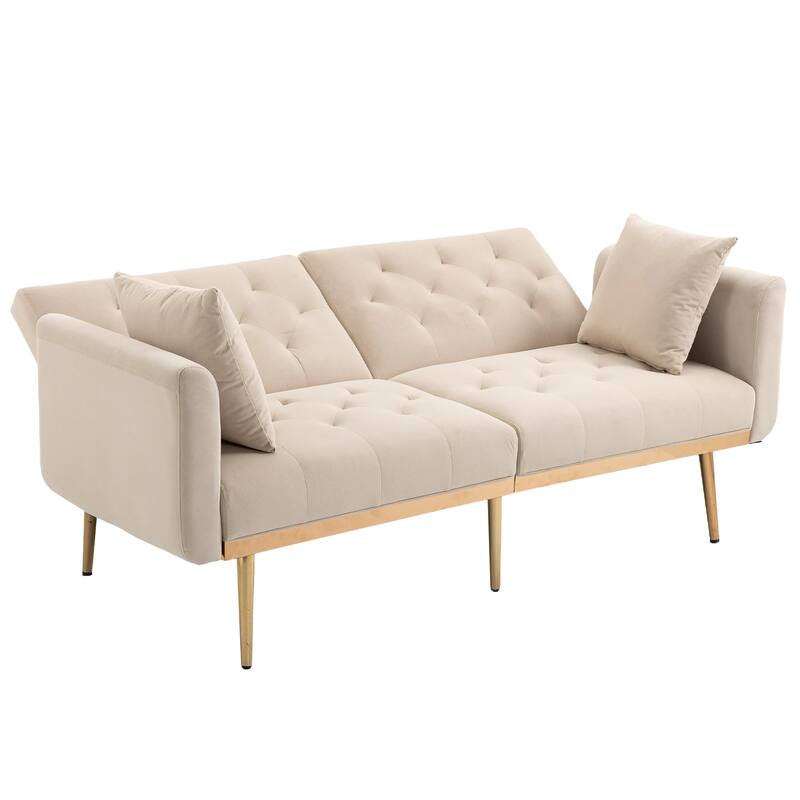 65.35" Velvet Futon Sofa Bed with Adjustable Backrest