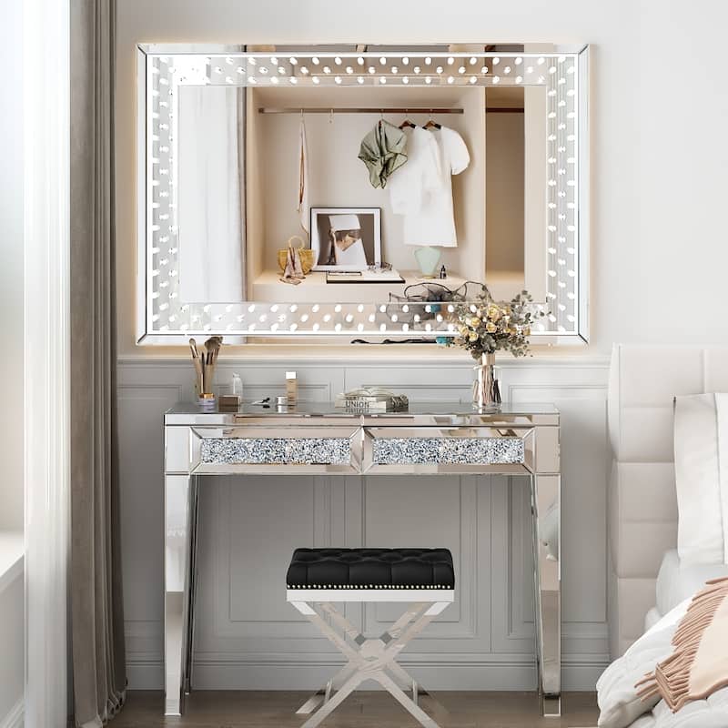 Glam Mirrored 2 Drawer Desk Console Table - 29.92'' H X 39.37'' W X 13.78'' D
