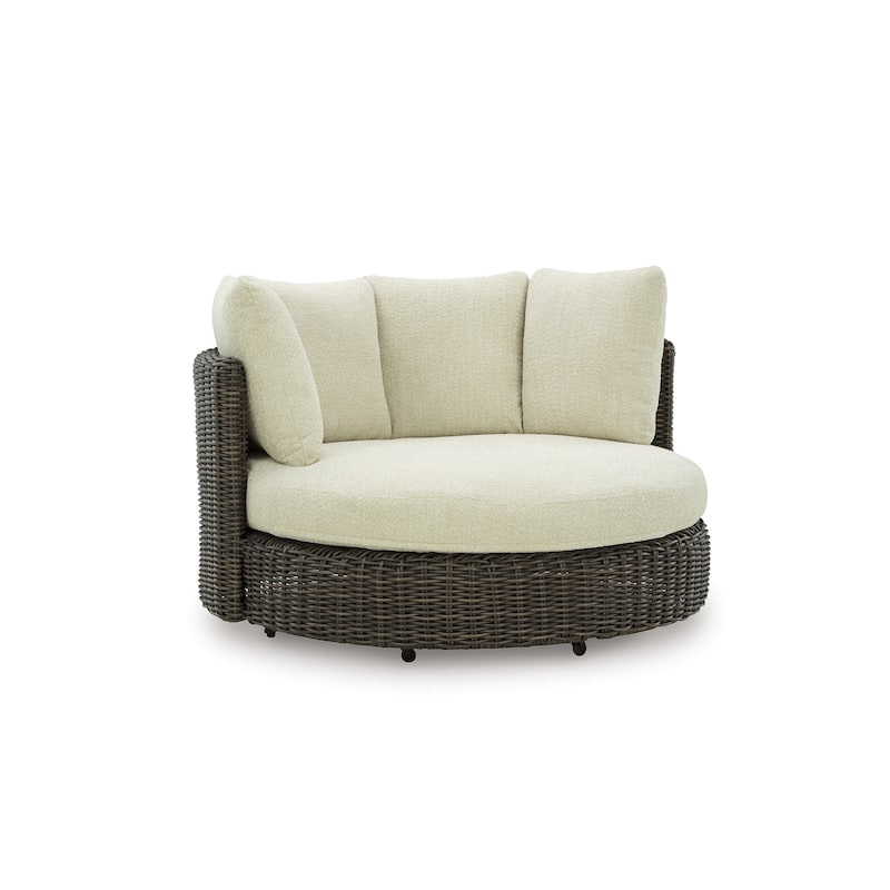 Signature Design by Ashley Kimora Brown/Beige Outdoor Swivel Lounge Chair with Cushion - 60" W x 57.75" D x 38.75" H
