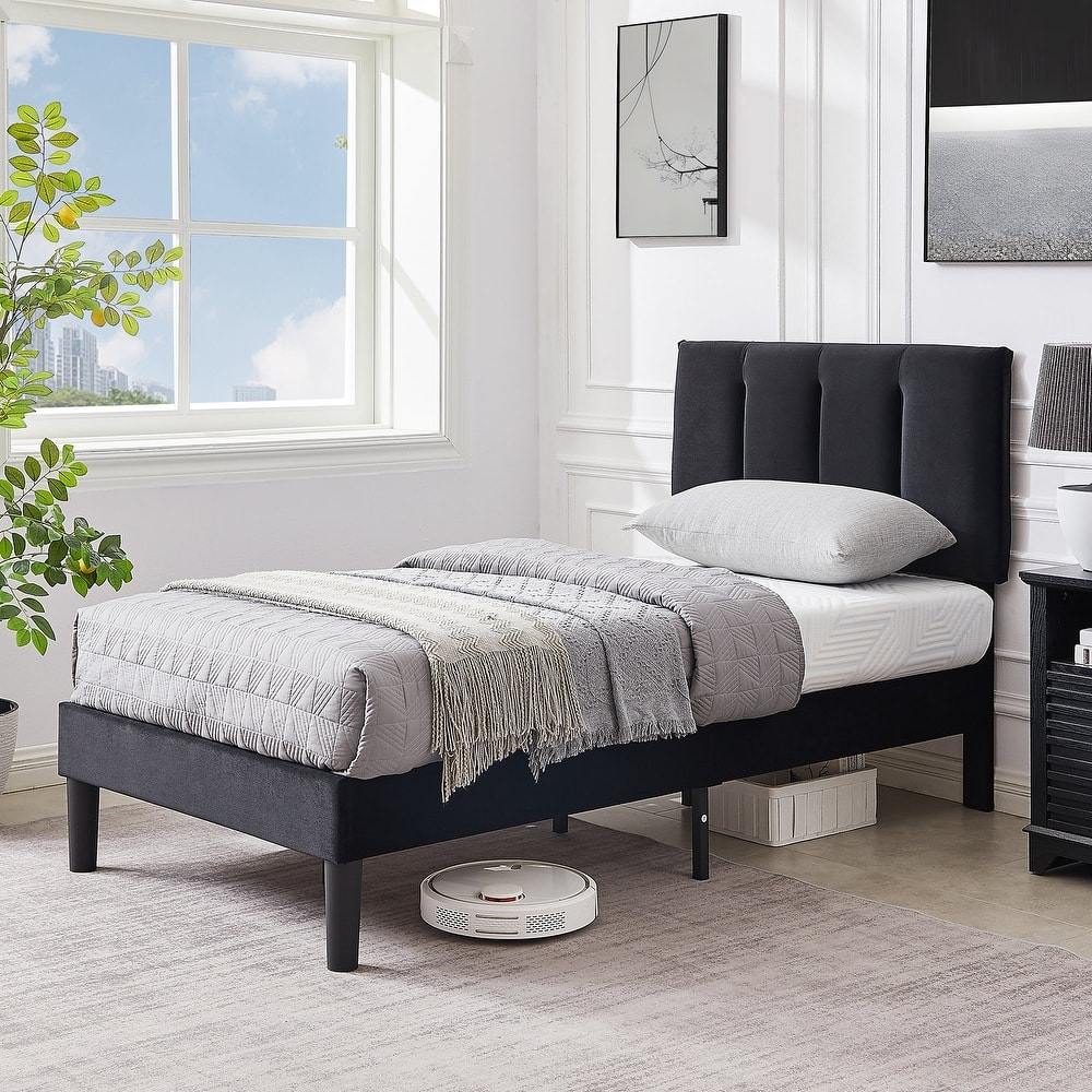 VECELO Tufted Upholstered Platform Bed Frame with Adjustable Height Headboard Twin/Full/Queen Size Beds
