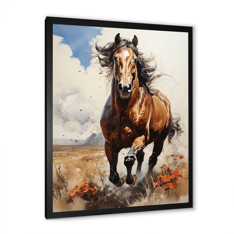 Designart "Brown Horse Galloping In The Wild" Horse Wall Decor Brown - Traditional Entryway Framed Wall Art