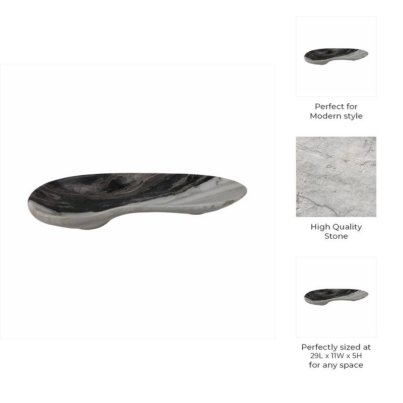 Modern Stone Marble Handcrafted Tray for Home Office Decor - 5" Gray - 29" x 11" x 5"