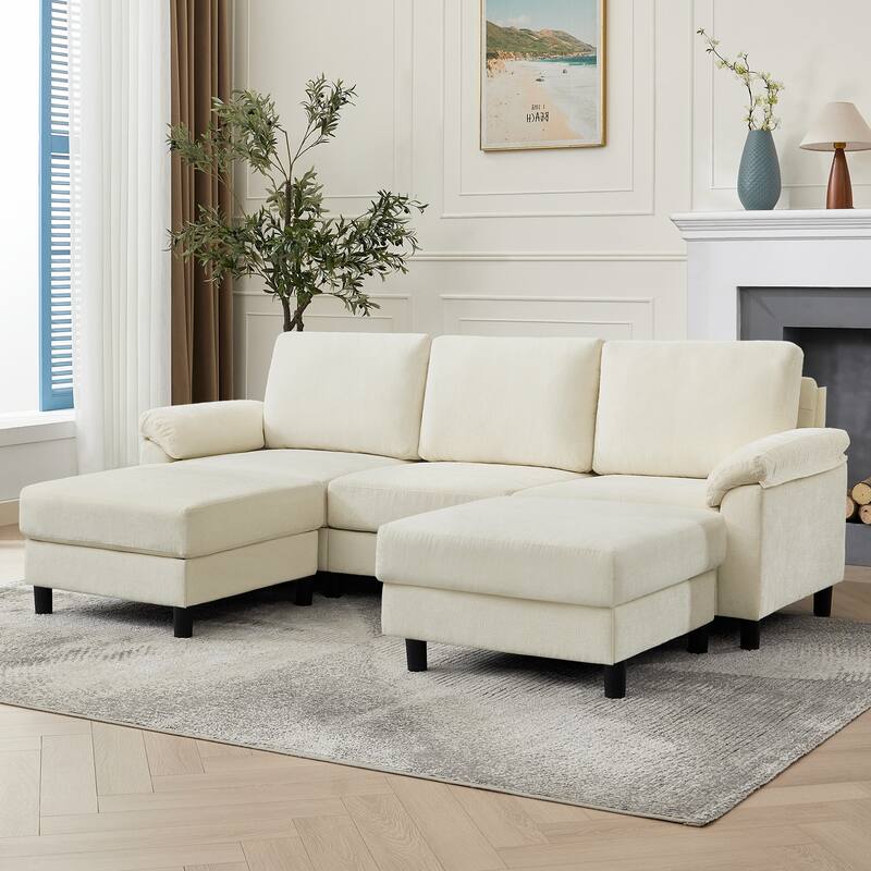 U-Shaped Chenille Upholstered Modular Sectional Sofa Couch with 2 Ottomans