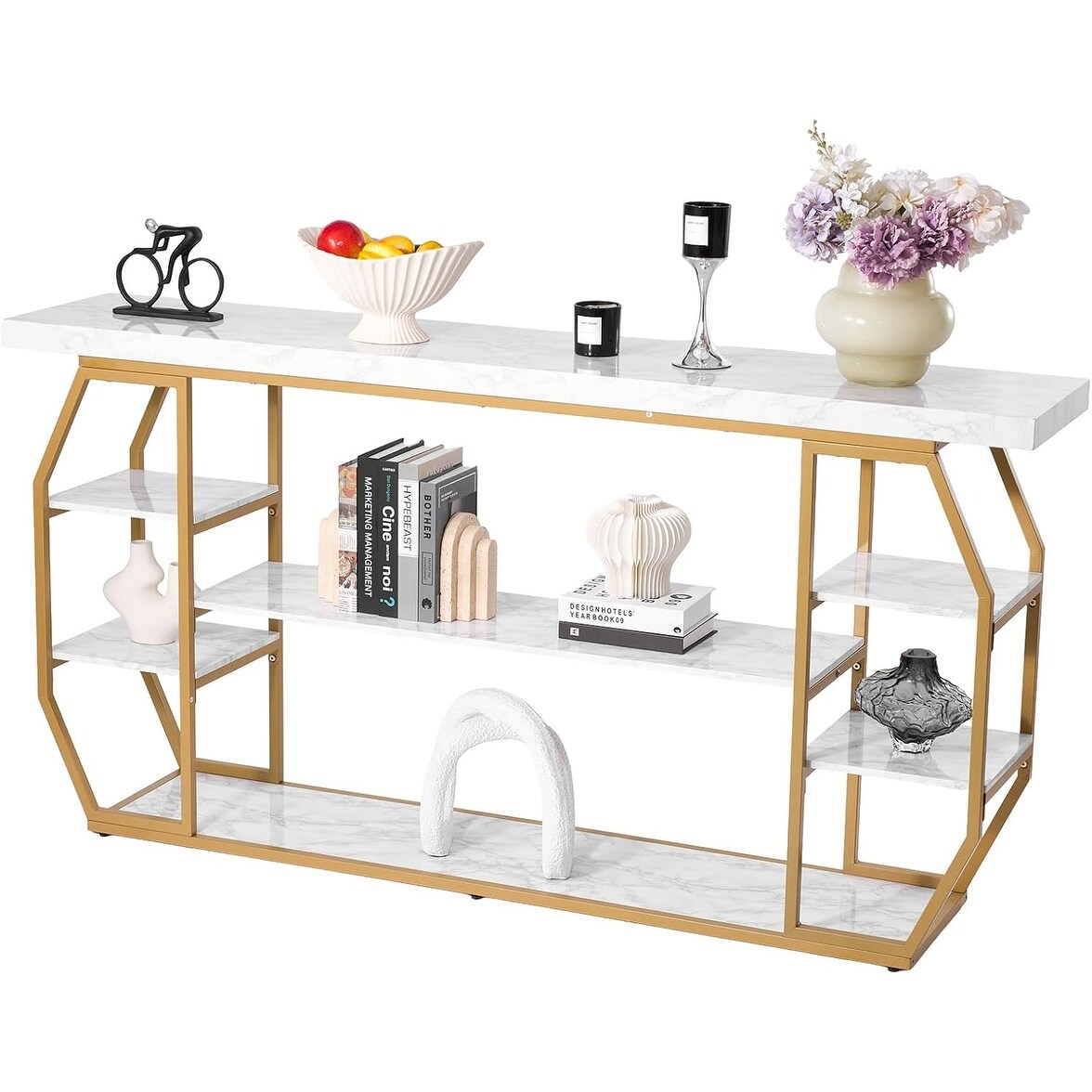 Modern 3-Tier Console Table with Geometric Design & Anti-Tip Support for Living Room, Hallway