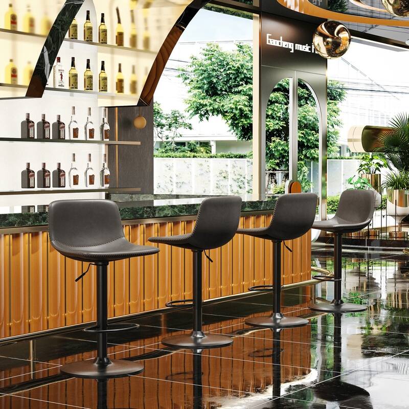 Mid-Century Modern Faux Leather Swivel Adjustable Bar Stools Set of 2