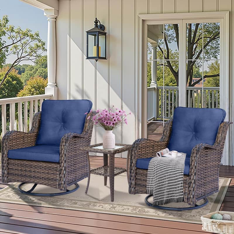3 Piece Outdoor Patio Conversation Wicker Furniture Swivel Chairs Sets