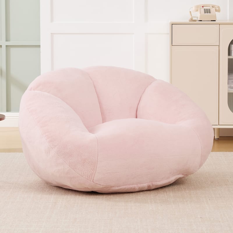 HOMEFUN Fabric Upholstered Oversized Round Comfy Bean Bag Lazy Sofa for Living Room - Pink