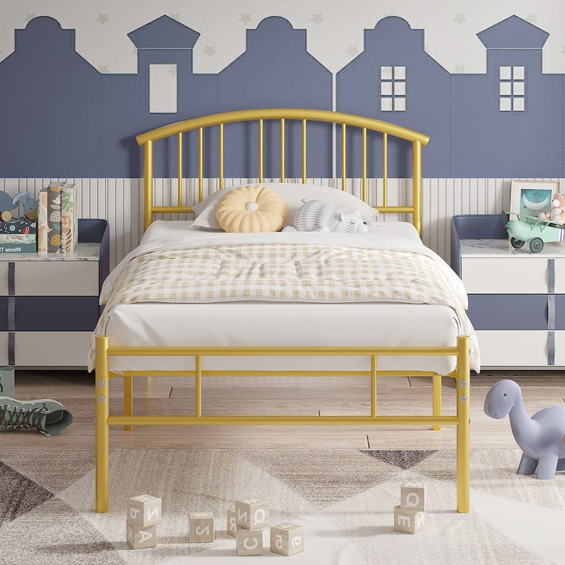 14 Inch Twin Size Bed Frame Metal Platform Bed with Spindle Headboard Footboard Set of 2
