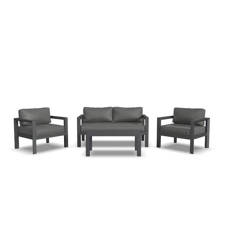 Grayton Gray Aluminum Outdoor Aluminum Loveseat with Lounge Chairs and Coffee Table - 61" x 26" x 29"
