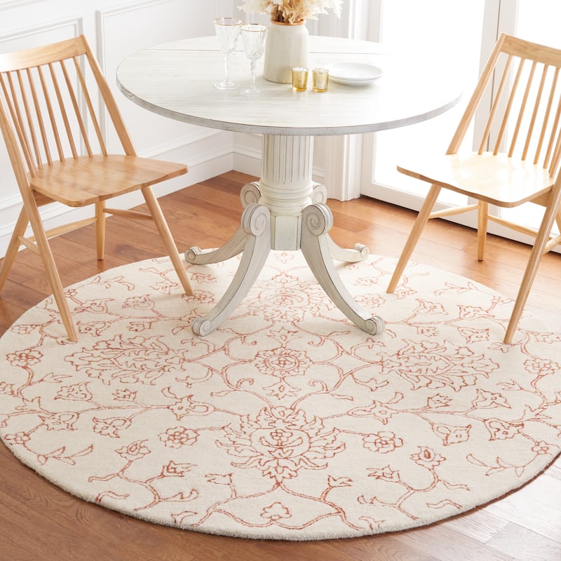 SAFAVIEH Handmade Jardin Nuccia Floral Wool Rug - 6' Round - Ivory/Rust