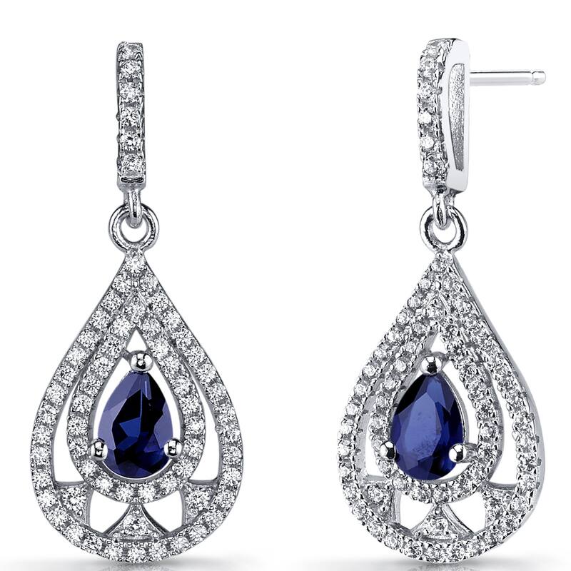 Sterling Silver 1ct Created Sapphire Pear Dangling Earrings