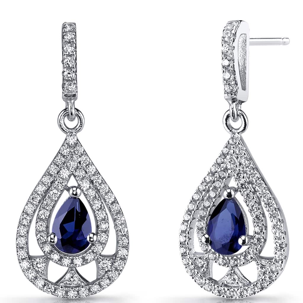 Sterling Silver 1ct Created Sapphire Pear Dangling Earrings