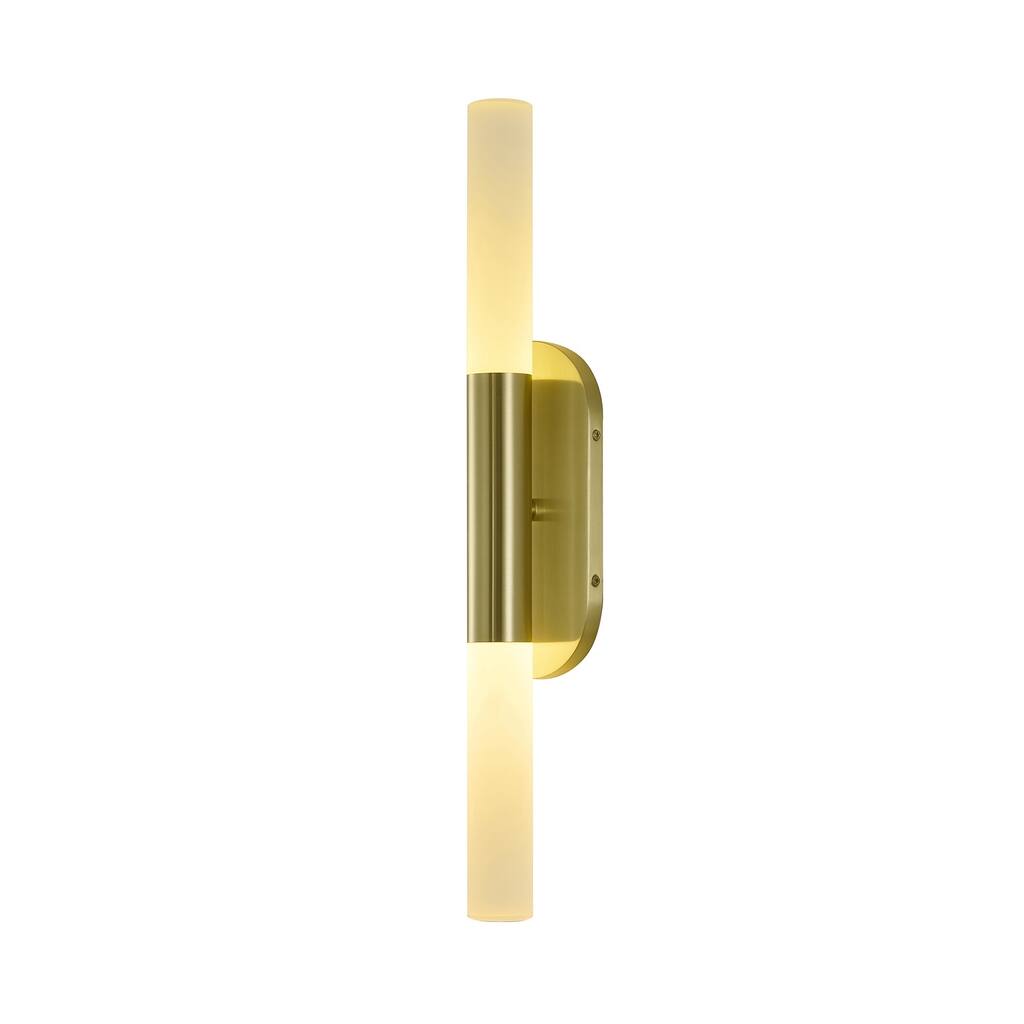 2-Light Satin Brass Wall Sconce Lighting With White Frosted Acrylic Shades