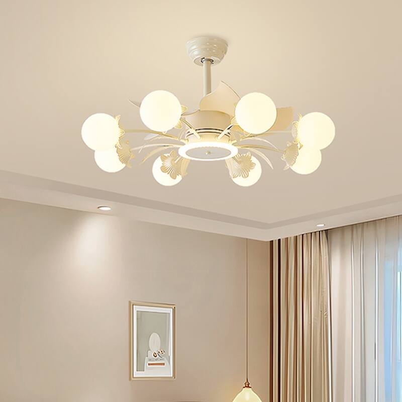 Indoor Chandelier Ceiling Fan with Light and Remote, Beige Fandelier with Milky Globe Shade for Bedroom