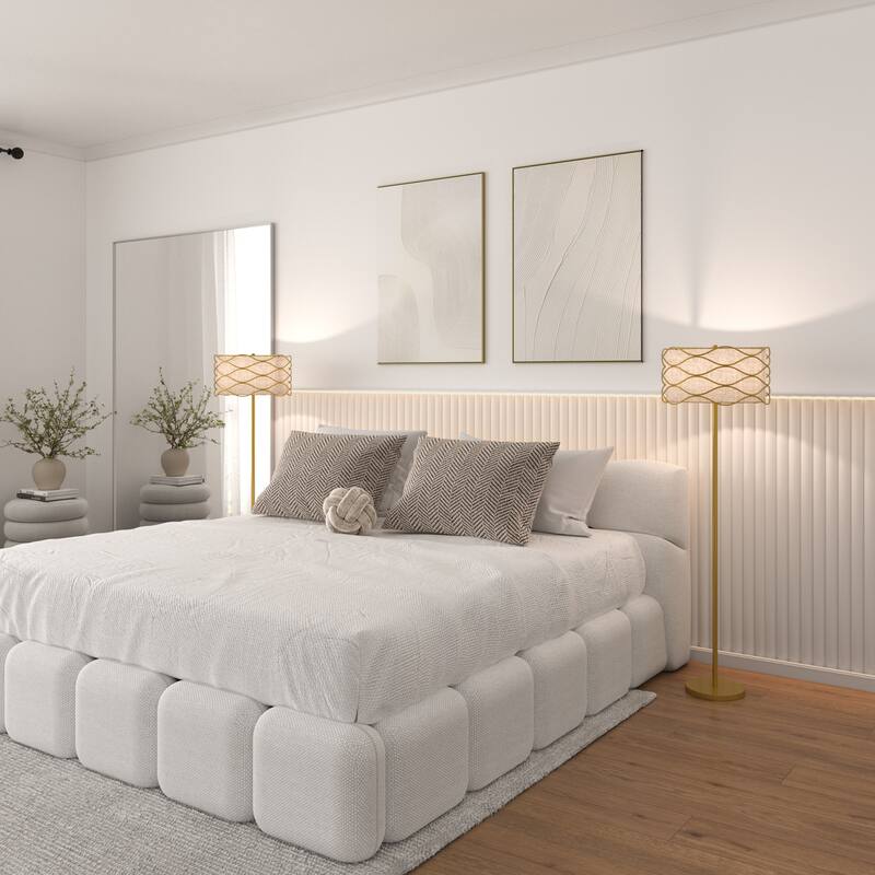 Acroma Standard Adjustable FloorLamp with Fabric Wavy Shade