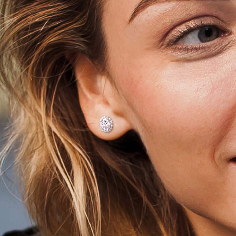Miadora 2 1/3ct DEW Moissanite Oval Halo Stud Earrings in Sterling Silver