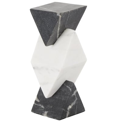 White Marble Stacked Pyramid Geometric Decorative Sculpture with White Diamond Center