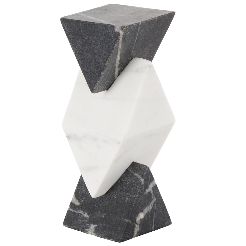 White Marble Stacked Pyramid Geometric Decorative Sculpture with White Diamond Center