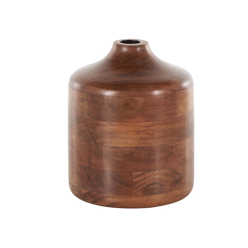 Wood Decorative Vase with Mosaic Strips and Natural Wood Grains - Brown - Roche River Decor - 8"W x 8"L x 9"H