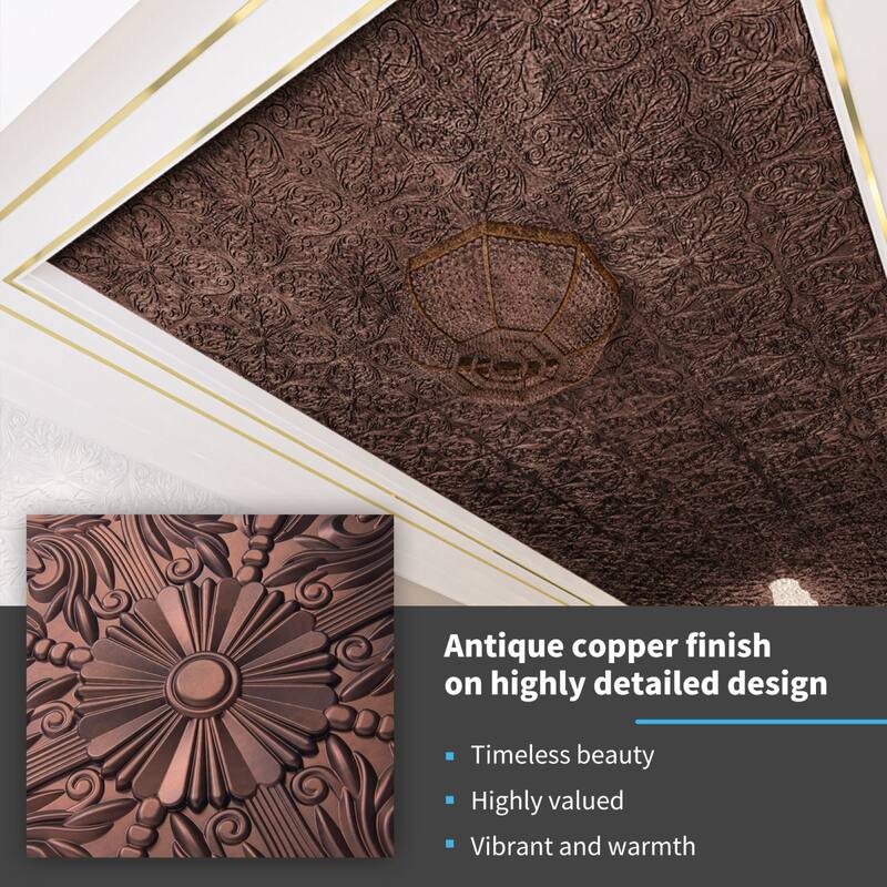 Art3d 2x2 ft PVC Lay-in Ceiling Tiles, Glue up Ceiling Tiles in Antique Copper