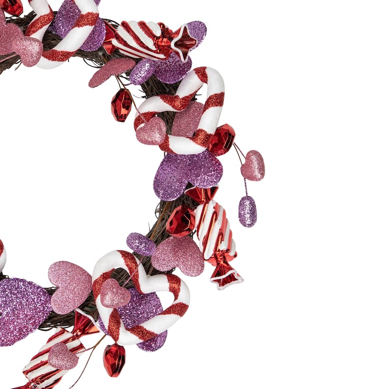 Pink Purple Cies Hearts Valentine's Day Wreath, 16-Inch, Unlit