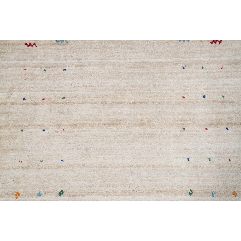 Hand Knotted Oriental Viscose Silk Carpet Tribal Animal Pictorial Beige & Ivories Gabbeh Runner Rug - 9' 9'' X 2' 6''