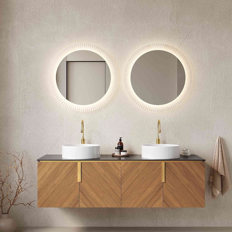 Wall Mounted Bathroom Vanity with Sintered Stone Countertop and Sink - 60" - WhiteEspresso/