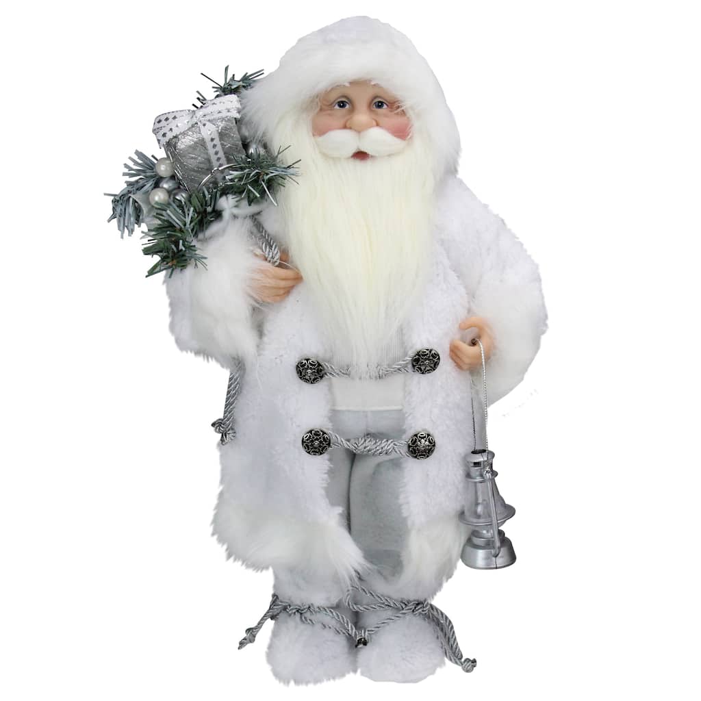 16" White Frost Standing Santa Claus Christmas Figurine with Lantern
